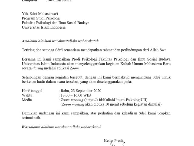 KULIAH UMUM MAHASISWA PSIKOLOGI UII 2020